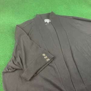 JM Collection Woman Black Open Front Cardigan 3XL Dolman Sleeve Button Detail